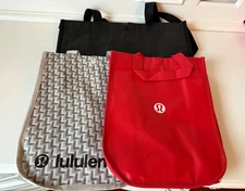 3 of Lululemon Reusable Shopping Gift Bag Yoga Logo Small Gray, Red /Large Black