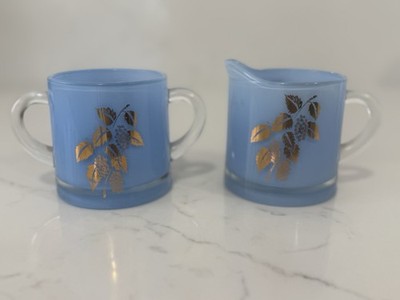 1960's Bartlett Collins Powder Blue Glass ''Vintage Mist'' Sugar & Creamer Set #1