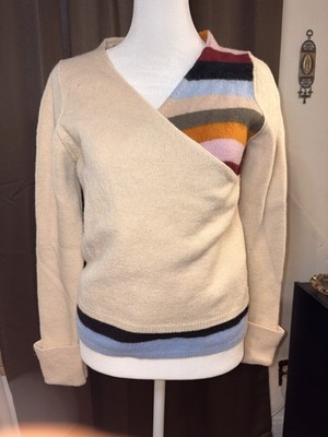 Anthropologie Sleeping On Snow Merino Wool Wrap Sweater Colorblock Knit