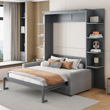Queen Size Murphy Bed Wall Bed with Sofa,Gray