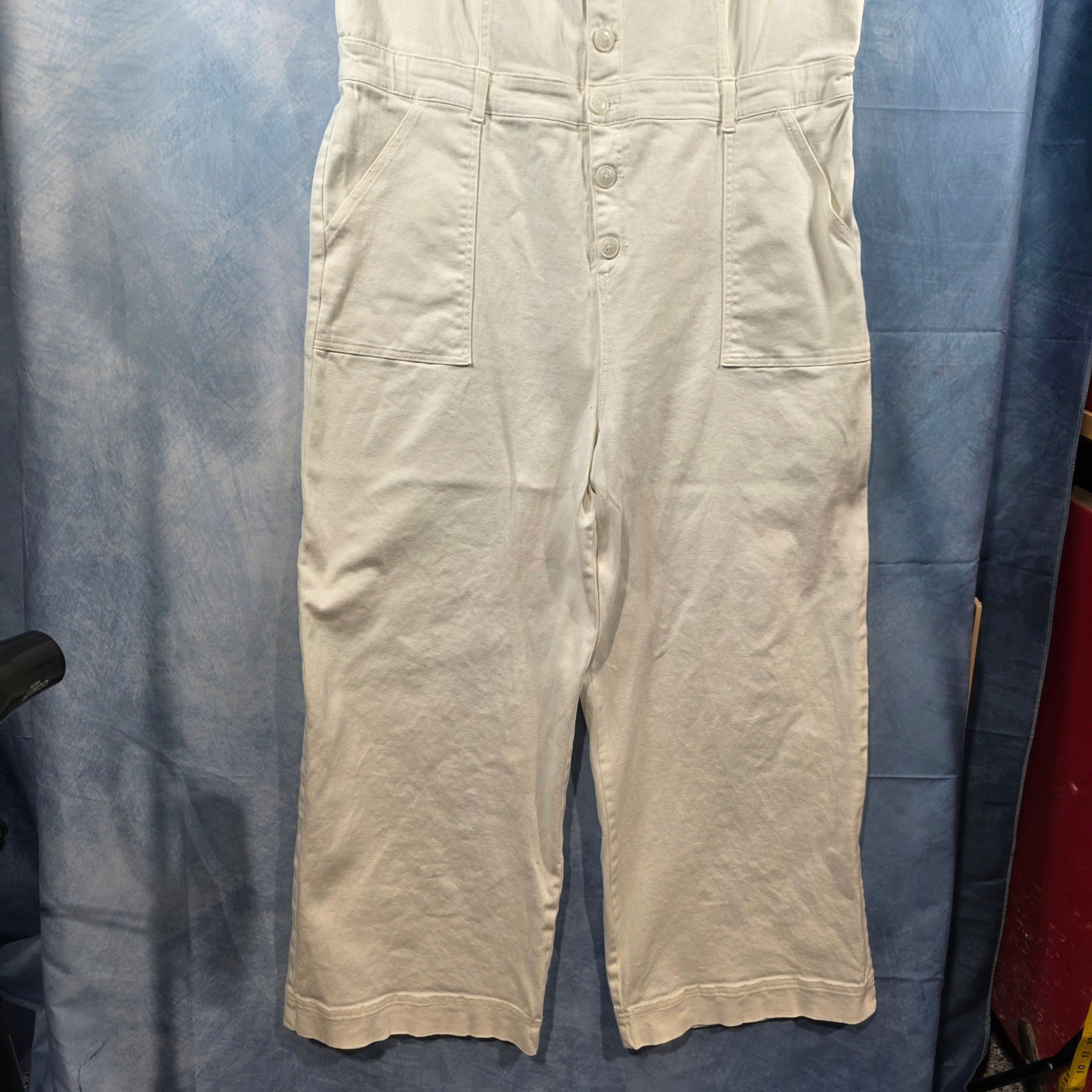 Forever 21 Plus White Denim Wide Leg Jumpsuit Button Front Sleeveless 3X Womens