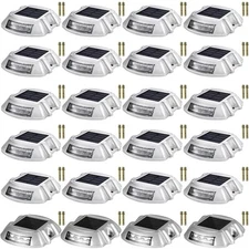 24-Pack Solar Driveway Lights IP68 Outdoor Dock Lights w/ Switch in White
