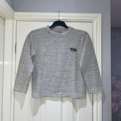Weird Fish grau melierter strukturierter Grobstrickpullover Rundhals Pullover Medium