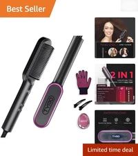 Dual Voltage Ceramic Straightening Brush with 5 Heat Settings for All Hair Types
