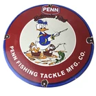 Vintage Penn Fishing Reels Porcelain Sign - Tackle Rods Gear Gas Pump Plate Sign