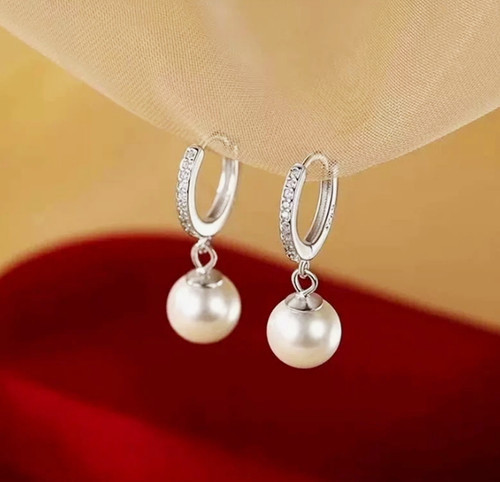 925 Sterling Silver Beautiful Pearl Hoop Earrings Jewellery Women Girls Gift UK