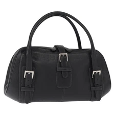 LOEWE Sender Hand Bag Leather Black Silver Auth yk19550