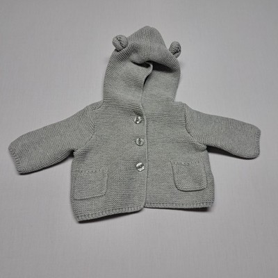 Baby GAP Gray Bear Hooded Knit Cardigan Sweater with Ears 0-3 Months