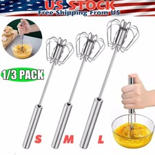 3x Stainless Steel Egg Whisk,Hand Push Rotary...