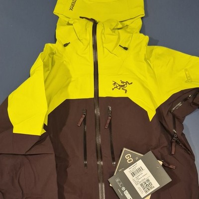 Arc'teryx Rush Jacket Men's S Yellow/Brown Colorblock Hooded Nylon Ski Hardshell
