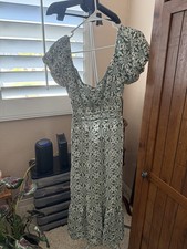 As U Wish Sage Green Floral Sun Dress Summer Spring Boho Cottage Romantic Med
