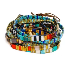 Tile Tila Bracelet,Stackable Boho Glass Bead Bracelet,Summer Jewelry OCEAN REEFS