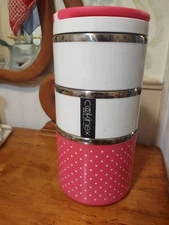 New w/o Tags Cookinex 3 Tier Stackable Lunch Container Pink Polkadot