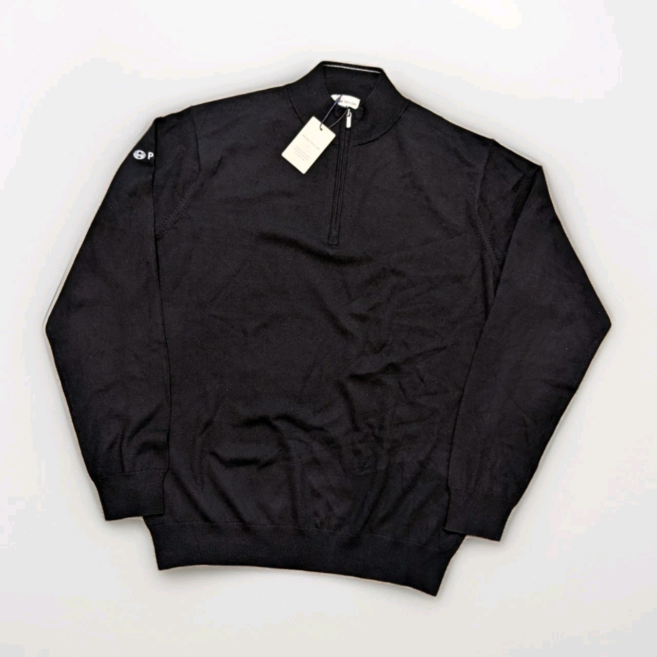 Peter Millar Crown 1/4 Zip Sweater Black Merino Wool Blend Men’s L Golf NWT