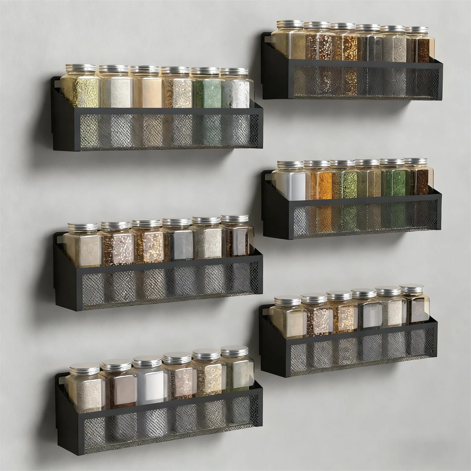 6 Spice Rack Wall Mount Pantry Organizer for Cabinet Over Door, Hanging Black...