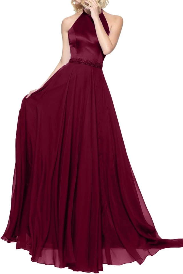 Satin Chiffon Abendkleider Ballkleider Jugendweihe Kleider Promkleider Lang - Bild 4 von 4