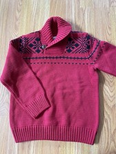 Gymboree Boys Dressed Up Red Cowlneck Snowflake Classic Winter Sweater Sz 10/12