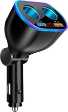 Car Cigarette Lighter Splitter Adapter, 120W QC3.0 Dual USB Charger Black 
