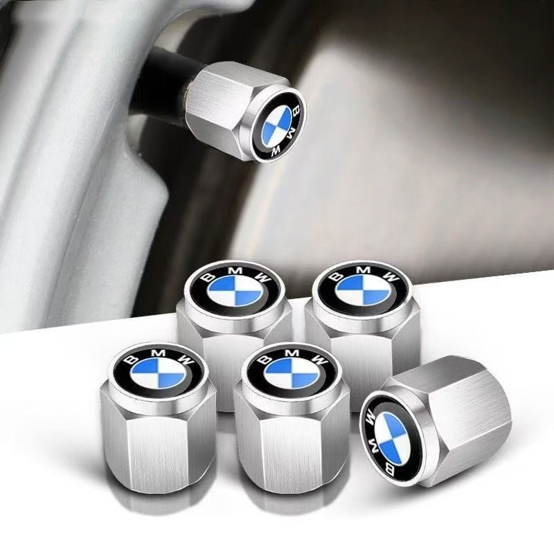 5-Piece Metal Valve Stem Caps with Wrench for BMW M Performance, Silver