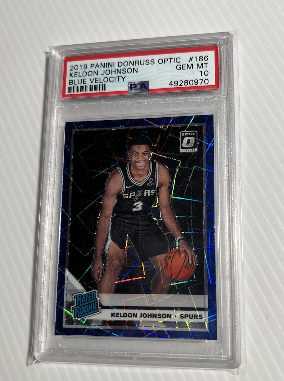 Keldon Johnson 2019 Panini Donruss Optic Blue Velocity Rookie #186 RC PSA 10
