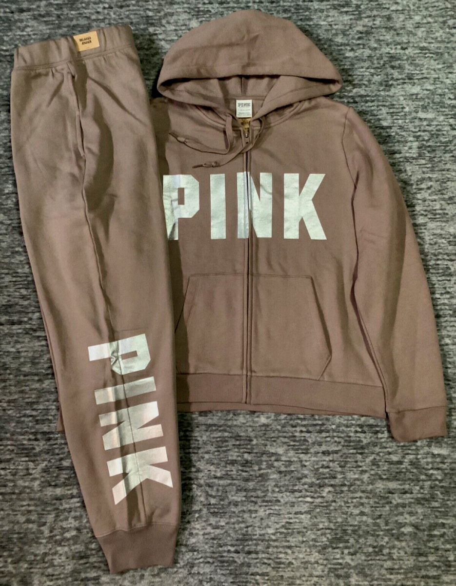 Victoria's Secret Pink Shine FZ Hoodie + Jogger Pants Set Iced