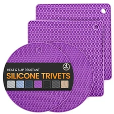 4 Pack Silicone Trivet Mats Pot Holder Non-Slip Multipurpose Kitchen Pot Mat