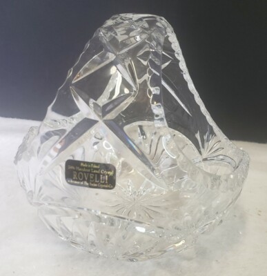 ROVELLI Crystal Bowl with Handle Made in Poland 5 3/4'' W and 5 1/4'' T Handcut