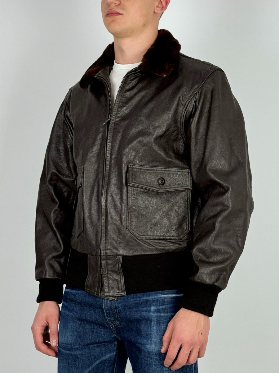 d*e様 80s G-1 real leather bomber jacket Men's G-1 Flight Jacket Aviator Distressed Real Cowhide