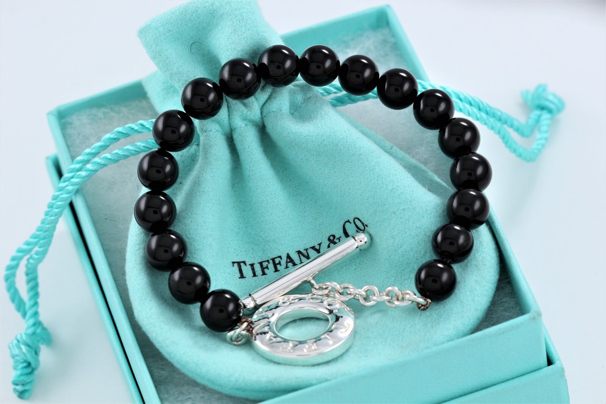 Tiffany & Co. オニキスブレスレット Retired Tiffany & Co Silver Black Onyx 8mm Bead Toggle Bracelet