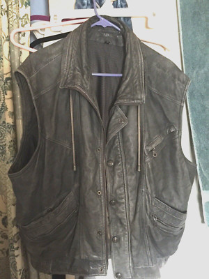 Vtg Echtes Leder Heavy Wt Biker Vest /Plaid Comfort Lining 8 Pockets - XXXL