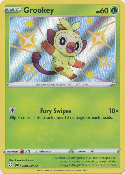 Grookey (Shiny) - SV004/SV122 Ultra Rare Shining Fates NM Pokemon TCG