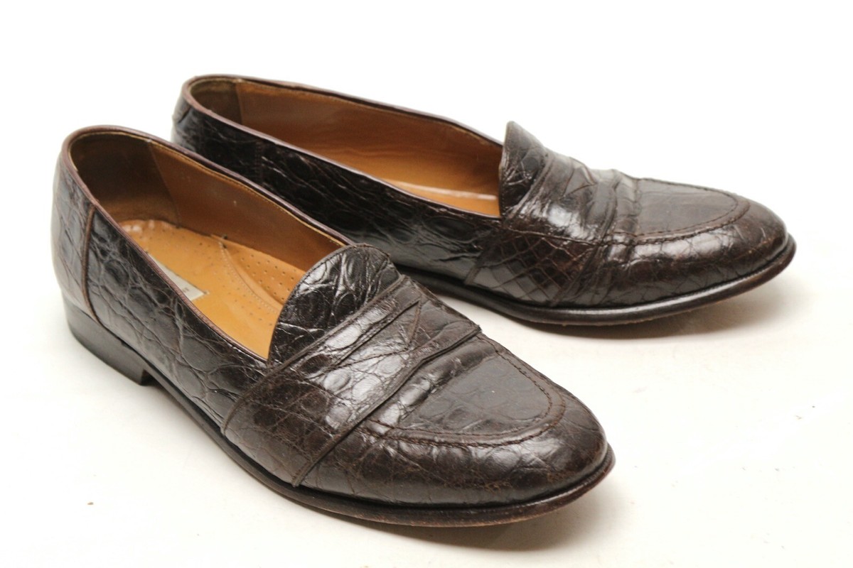 Magnanni Mens Crocodile Full Strap Penny Loafers M Brown Slip