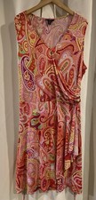 CHAPS ORANGE YELLOW GREEN  PAISLEY RUCHED SURPLICE DRESS SUNDRESS