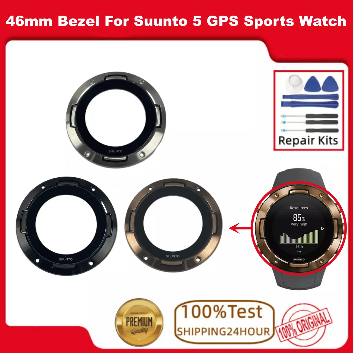For Suunto 5 Sport Watch 46mm Stainless Steel Bezel Ring Frame