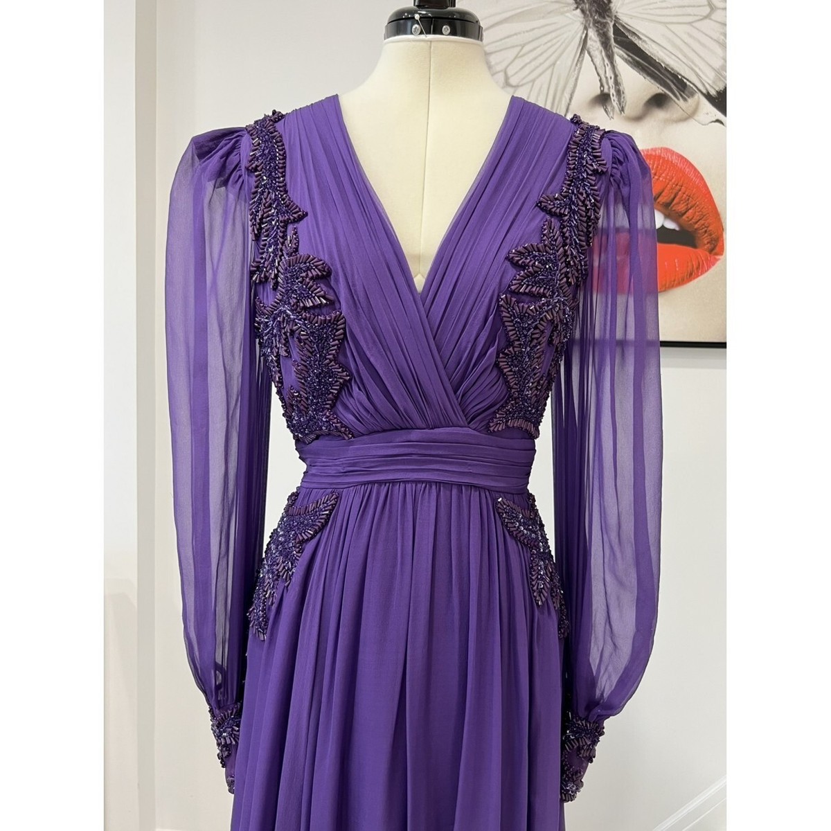 最終値下げ！HARUNOBUMURATASILKWOOLFLAREDRESS Zuhair Murad Beaded Silk Blend Gown | Purple | FARFETCH
