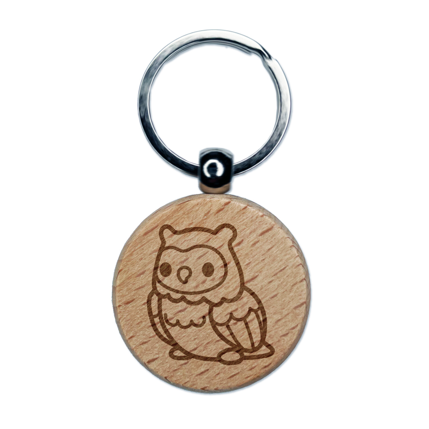 Cute Kawaii Owl Wooden Engraved Keychain Charm Tag