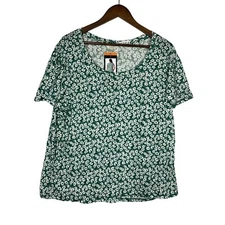 New Lucky Brand Womens Crew Neck Short Sleeve Tee Floral Green Size XXL