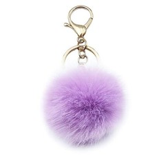 Unpafcxddyig Pom Pom Keychain Artificial Fur Puff Ball Keychains Fluffy Purple