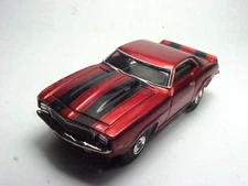 T-JET CANDY RED PAINTED RED 1969 Z-28 HO SLOT CAR BODY W/BLACK STRIPES.