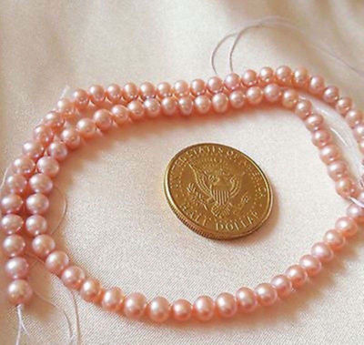 Real 7-8mm Natural Pink Freshwater Natural Pearl Round Loose Beads 15''