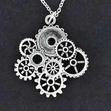 STEAMPUNK GEARS Pendant - Pewter Charm Large on Adjustable Chain Science Fiction