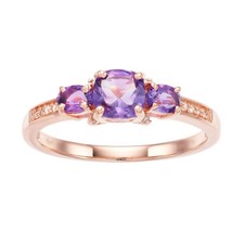 2ct Simulated Amethyst Trilogy Engagement Ring with Accent 14k RoseGold Plated