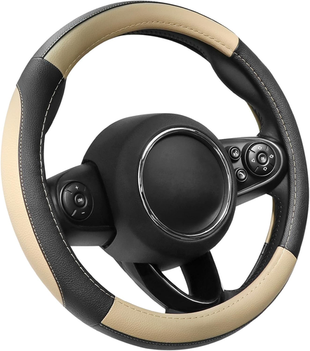 Black And Beige Microfiber Leather Steering Wheel Cover For Prius Civic 14" 14. - Picture 9 of 12