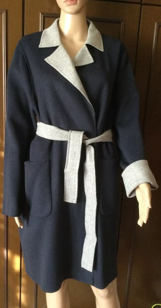 Reversible Hand-Sewn Wool Coat Max Mara Woman, Grey And Dark Blue