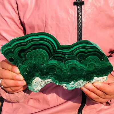1.73LB Natural malachite slice quartz crystal luster mineral specimen heals 740