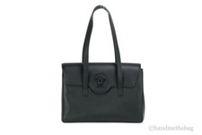 Versace Medusa Black Pebbled Leather Briefcase Shoulder Tote Handbag Purse