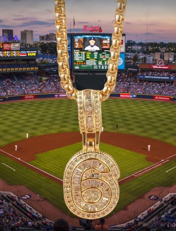 Boys Mens Baseball 14K Gold Plated Iced Number Pendant Chain Drip Necklace  #6