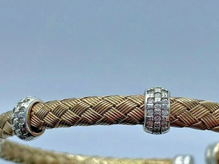 Stunning Signed JCM Italy CZ 925 Basket Weave Gold Tone Cuff