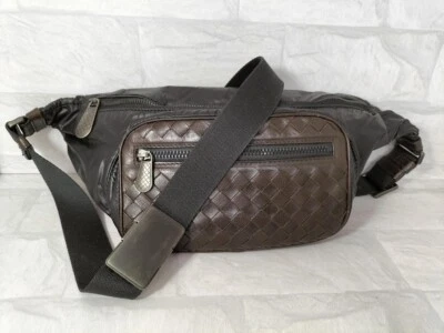 Auth Bottega Veneta Intrecciato Waist Bag Fanny Pack 245179 Dark Brown Nylon - Photo 1/4
