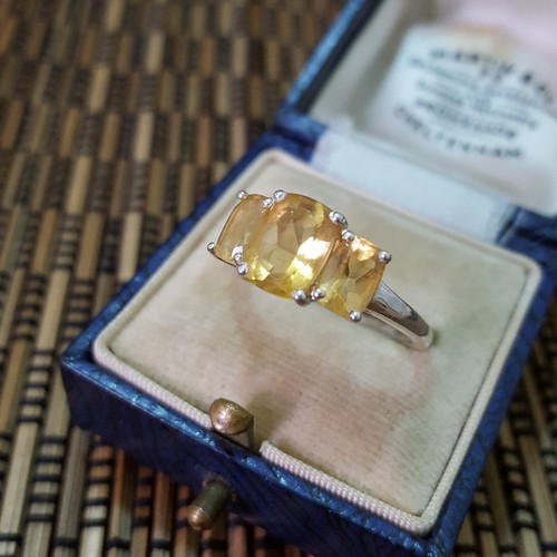 925 Sterling Silver Ring, Genuine Citrine Trilogy Ring, Size P.5 US 7.75 - 第 5/8 張圖片
